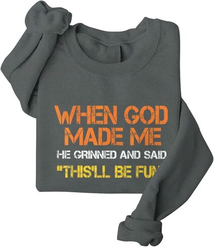 Christian When God Made Me Sweatshirts for Women Christian Faith Graphic Long Sleeve Oversized Sweatshirt Tops in Saudi Arabia