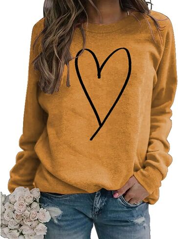 Womens Valentines Sweatshirt Casual Love Heart Graphics Shirt Long Sleeve Cute Valentine's Day Pullover Tops in Saudi Arabia