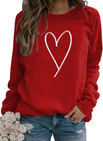 Womens Valentines Sweatshirt Casual Love Heart Graphics Shirt Long Sleeve Cute Valentine's Day Pullover Tops in Saudi Arabia