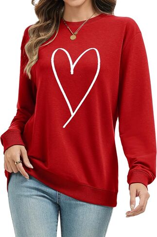 Womens Valentines Sweatshirt Casual Love Heart Graphics Shirt Long Sleeve Cute Valentine's Day Pullover Tops in Saudi Arabia