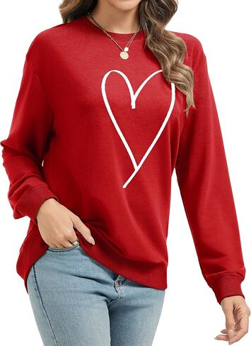 Womens Valentines Sweatshirt Casual Love Heart Graphics Shirt Long Sleeve Cute Valentine's Day Pullover Tops in Saudi Arabia