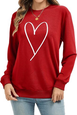 Womens Valentines Sweatshirt Casual Love Heart Graphics Shirt Long Sleeve Cute Valentine's Day Pullover Tops in Saudi Arabia