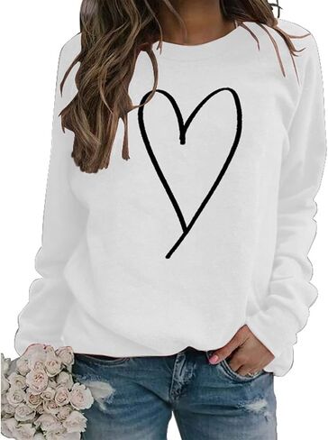 Womens Valentines Sweatshirt Casual Love Heart Graphics Shirt Long Sleeve Cute Valentine's Day Pullover Tops in Saudi Arabia