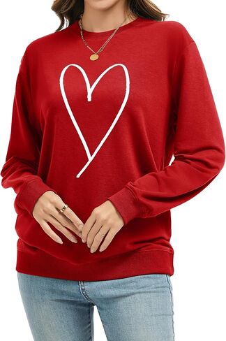 Womens Valentines Sweatshirt Casual Love Heart Graphics Shirt Long Sleeve Cute Valentine's Day Pullover Tops in Saudi Arabia