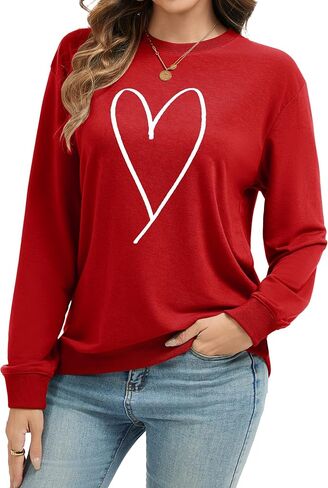 Womens Valentines Sweatshirt Casual Love Heart Graphics Shirt Long Sleeve Cute Valentine's Day Pullover Tops in Saudi Arabia