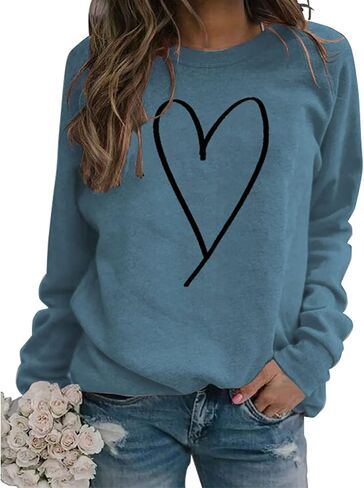 Womens Valentines Sweatshirt Casual Love Heart Graphics Shirt Long Sleeve Cute Valentine's Day Pullover Tops in Saudi Arabia