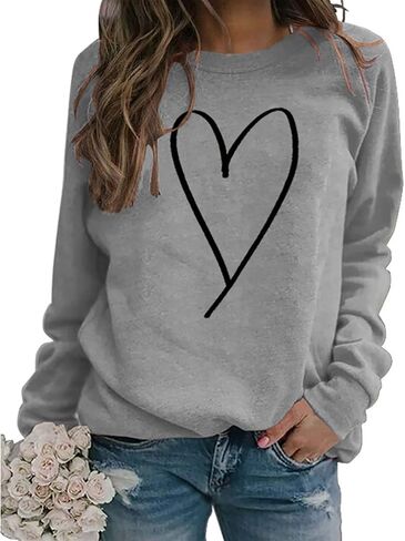 Womens Valentines Sweatshirt Casual Love Heart Graphics Shirt Long Sleeve Cute Valentine's Day Pullover Tops in Saudi Arabia