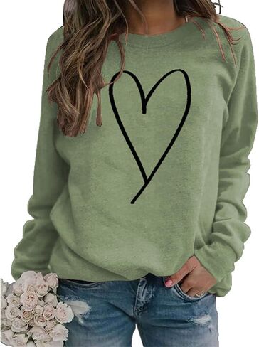 Womens Valentines Sweatshirt Casual Love Heart Graphics Shirt Long Sleeve Cute Valentine's Day Pullover Tops in Saudi Arabia