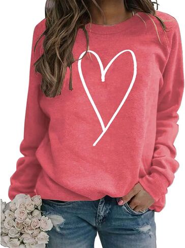 Womens Valentines Sweatshirt Casual Love Heart Graphics Shirt Long Sleeve Cute Valentine's Day Pullover Tops in Saudi Arabia