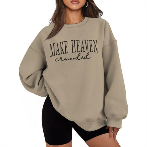 Make Heaven Crowded Graphic Oversized Sweatshirt Christian Sweatshirts For Women Long Sleeve Crew Neck Pullovers in Saudi Arabia