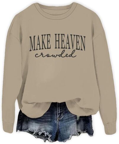 Make Heaven Crowded Graphic Oversized Sweatshirt Christian Sweatshirts For Women Long Sleeve Crew Neck Pullovers in Saudi Arabia