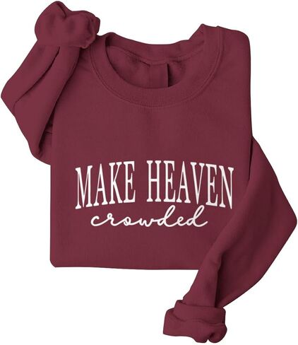 Make Heaven Crowded Graphic Oversized Sweatshirt Christian Sweatshirts For Women Long Sleeve Crew Neck Pullovers in Saudi Arabia