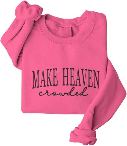 Make Heaven Crowded Graphic Oversized Sweatshirt Christian Sweatshirts For Women Long Sleeve Crew Neck Pullovers in Saudi Arabia