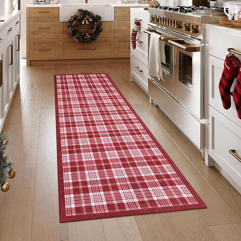 GarveeHome Checkered 2x6 Runner Rug, Machine Washable Stain Resistant Rug with Non Slip Backing, Carpet with Low-Pile for Hallways Kitchen Entryway Bedroom Living Room Beige in Saudi Arabia