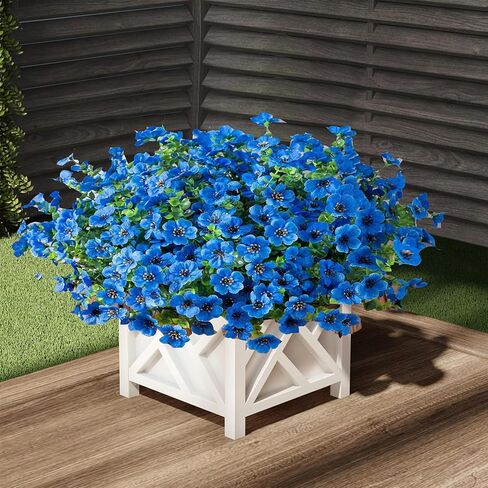 Artificial Flowers Outdoor 16 Bundles UV Resistant Fake Mums Flowers Plants for Decoration Indoor Outdoor Window Box Hanging Planter Home Porch Decor Plastic Faux Flowers (Blue) in Saudi Arabia