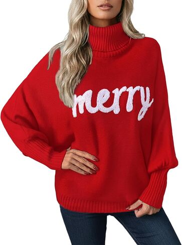 Wyeysyt Ugly Christmas Sweater Women Batwing Sleeve Turtleneck Merry Christmas Sweaters Xmas Knitted Pullover Tops in Saudi Arabia