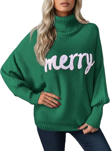 Wyeysyt Ugly Christmas Sweater Women Batwing Sleeve Turtleneck Merry Christmas Sweaters Xmas Knitted Pullover Tops in Saudi Arabia