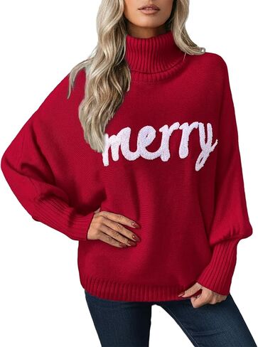 Wyeysyt Ugly Christmas Sweater Women Batwing Sleeve Turtleneck Merry Christmas Sweaters Xmas Knitted Pullover Tops in Saudi Arabia