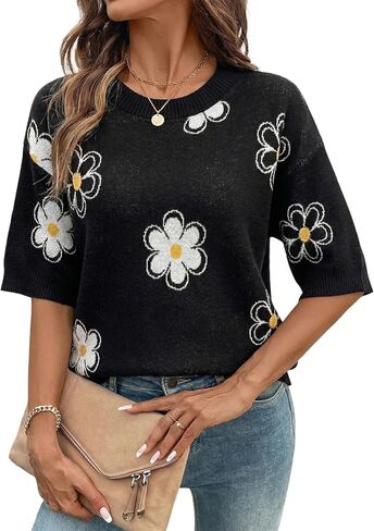 Dokotoo Women's Summer Tops Casual Short Sleeve Crewneck Tunic Solid Loose Cotton Kint Pullover Sweaters in Saudi Arabia