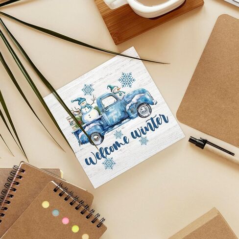Luipk Blue Winter Christmas Truck Snowman Wood Box Sign Desk Decor, Snowman Christmas Decorations, Winter Wooden Block Sign Decorations for Home Room Wall Tabletop Shelf Decor, 5x5 Inch in Saudi Arabia