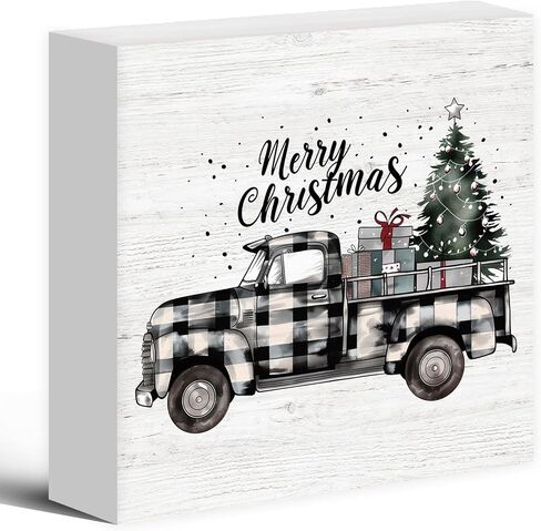 Luipk Blue Winter Christmas Truck Snowman Wood Box Sign Desk Decor, Snowman Christmas Decorations, Winter Wooden Block Sign Decorations for Home Room Wall Tabletop Shelf Decor, 5x5 Inch in Saudi Arabia