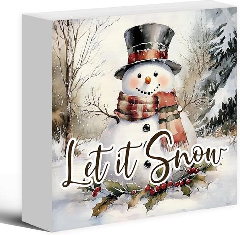 Luipk Blue Winter Christmas Truck Snowman Wood Box Sign Desk Decor, Snowman Christmas Decorations, Winter Wooden Block Sign Decorations for Home Room Wall Tabletop Shelf Decor, 5x5 Inch in Saudi Arabia