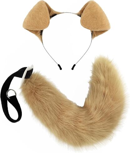 Furry Dog Ears Headband & Tail Costume - Faux Fur Therian Cosplay Accessories for Women Adults Halloween Party in Saudi Arabia
