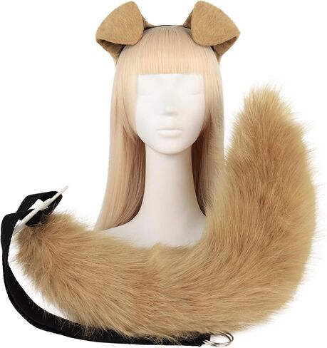 Furry Dog Ears Headband & Tail Costume - Faux Fur Therian Cosplay Accessories for Women Adults Halloween Party in Saudi Arabia