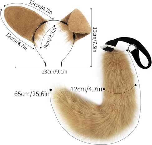 Furry Dog Ears Headband & Tail Costume - Faux Fur Therian Cosplay Accessories for Women Adults Halloween Party in Saudi Arabia