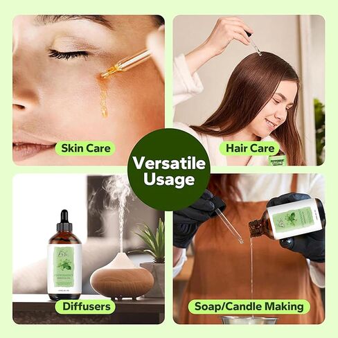 Peppermint Essential Oil Blend (120ml) – Peppermint, Mentha Haplocalyx & Rosehip Oil – Aromatherapy Oil for Diffuser, Massage, Spa, Hair & Skin – Refreshing Scented Oil with Dropper in Saudi Arabia