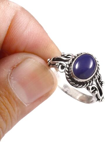 925 Sterling Silver 7X9 mm Gemstone Ring for Women Stackable Dainty Silver Birthstone Rings Natural Healing Crystal Jewelry Handmade Minimalist Ring in Kuwait