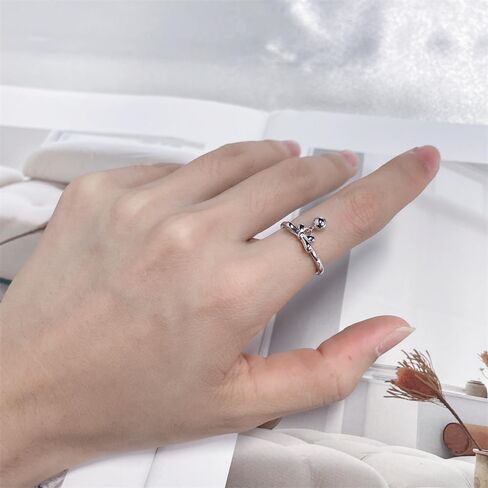 NewZenro Cute Bow Ball Dangle Drop Adjustable Statement Rings for Women Dainty 925 Sterling Silver Ribbon Bell Charm Stackable Open Finger Band Rings for Christmas Daughter Festival Party Gifts Bff in Saudi Arabia