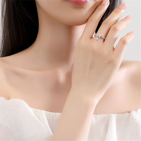 NewZenro Cute Bow Ball Dangle Drop Adjustable Statement Rings for Women Dainty 925 Sterling Silver Ribbon Bell Charm Stackable Open Finger Band Rings for Christmas Daughter Festival Party Gifts Bff in Saudi Arabia