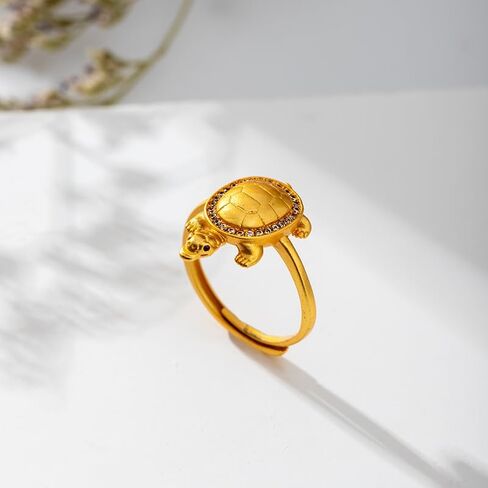 CZ Sea Turtle Adjustable Statement Band Ring for Women Gold Plated Retro Stackable Good Luck Animal Ocean Tortoise Knuckle Finger Open Rings Summer Beach Hawaii Jewelry Birthday Gift for Her Wife Mother in Saudi Arabia