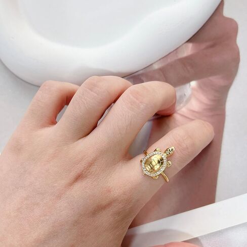 CZ Sea Turtle Adjustable Statement Band Ring for Women Gold Plated Retro Stackable Good Luck Animal Ocean Tortoise Knuckle Finger Open Rings Summer Beach Hawaii Jewelry Birthday Gift for Her Wife Mother in Saudi Arabia