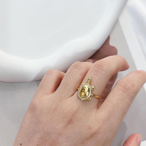 CZ Sea Turtle Adjustable Statement Band Ring for Women Gold Plated Retro Stackable Good Luck Animal Ocean Tortoise Knuckle Finger Open Rings Summer Beach Hawaii Jewelry Birthday Gift for Her Wife Mother in Saudi Arabia
