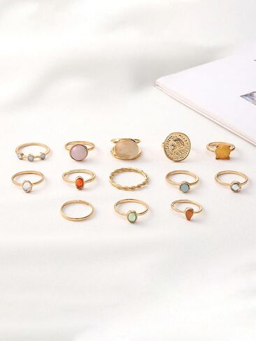 Baroque Vintage Colorful Faux Gem Rings Set for Women Daily Party in Saudi Arabia