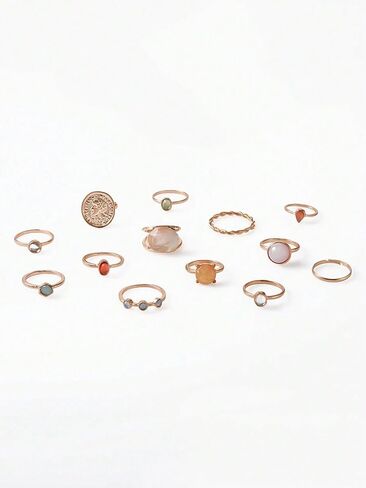Baroque Vintage Colorful Faux Gem Rings Set for Women Daily Party in Saudi Arabia