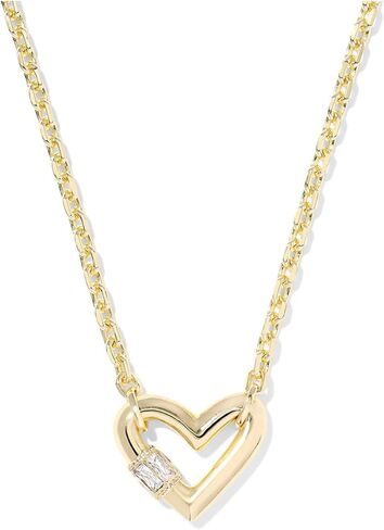 Kendra Scott, Women's, Emery Heart Short Pendant Necklace, Gold White Cz, One Size in Saudi Arabia