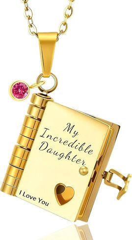 To My Daughter Book Necklace My Incredible Daughter Book Necklace Openable 6 Pages of Engraved Information, Unique Daughters Gifts from Mom Mother Grandmother in Kuwait