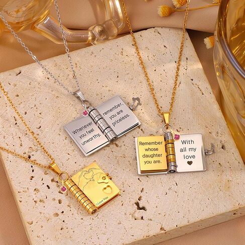 To My Daughter Book Necklace My Incredible Daughter Book Necklace Openable 6 Pages of Engraved Information, Unique Daughters Gifts from Mom Mother Grandmother in Kuwait