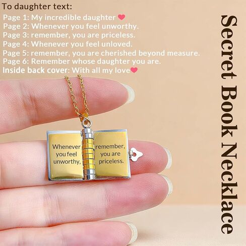 To My Daughter Book Necklace My Incredible Daughter Book Necklace Openable 6 Pages of Engraved Information, Unique Daughters Gifts from Mom Mother Grandmother in Kuwait