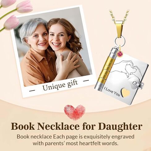 To My Daughter Book Necklace My Incredible Daughter Book Necklace Openable 6 Pages of Engraved Information, Unique Daughters Gifts from Mom Mother Grandmother in Kuwait