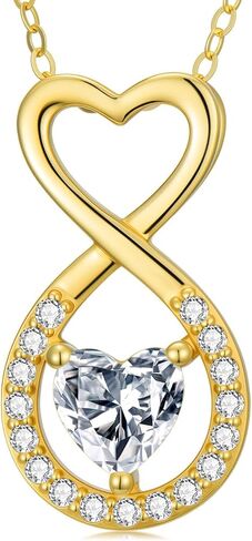sisgem 14k الذهب مكعب زركونيا القلب اللانهاية قلادة للنساء، هدايا مجوهرات لها، 16-18 بوصة in Saudi Arabia