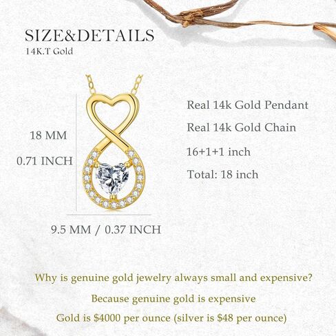 sisgem 14k الذهب مكعب زركونيا القلب اللانهاية قلادة للنساء، هدايا مجوهرات لها، 16-18 بوصة in Saudi Arabia