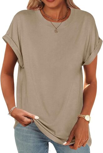 UNCLECAT Women's Short Sleeve T Shirts Trendy Crew Neck Curve Hem Soft Tunic Tops Summer Outfits 2026 in Kuwait