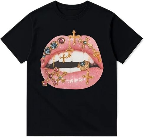 ملابس الشارع الشهير الجرونج بكتف واحد ملابس النساء المراهقات كبيرة الحجم بأكمام قصيرة تي شيرت Y2k ملابس Emo 2000s in Kuwait