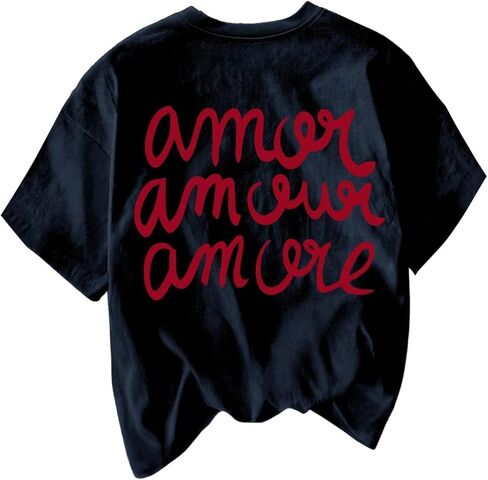 Women's Letter Graphic Tees Crew Neck Short Sleeve T Shirts Summer Outfits in Saudi Arabia