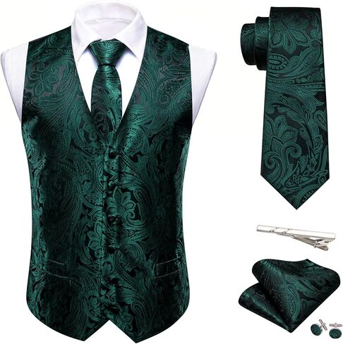 Barry.Wang Men Christmas Vest Red Green Xmas Tree Snow Elk Snowflake Holiday Suit Waistcoat Tie Set New Year Festival in Kuwait