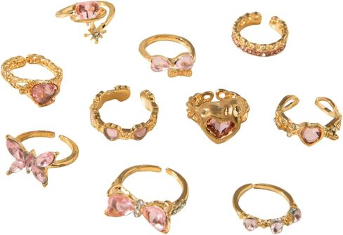 Crystal Heart Bow Rings Set,Plated Gold Rhinestone Heart Butterfly Knuckle Rings,Cute Birthday Christmas Gift in Saudi Arabia